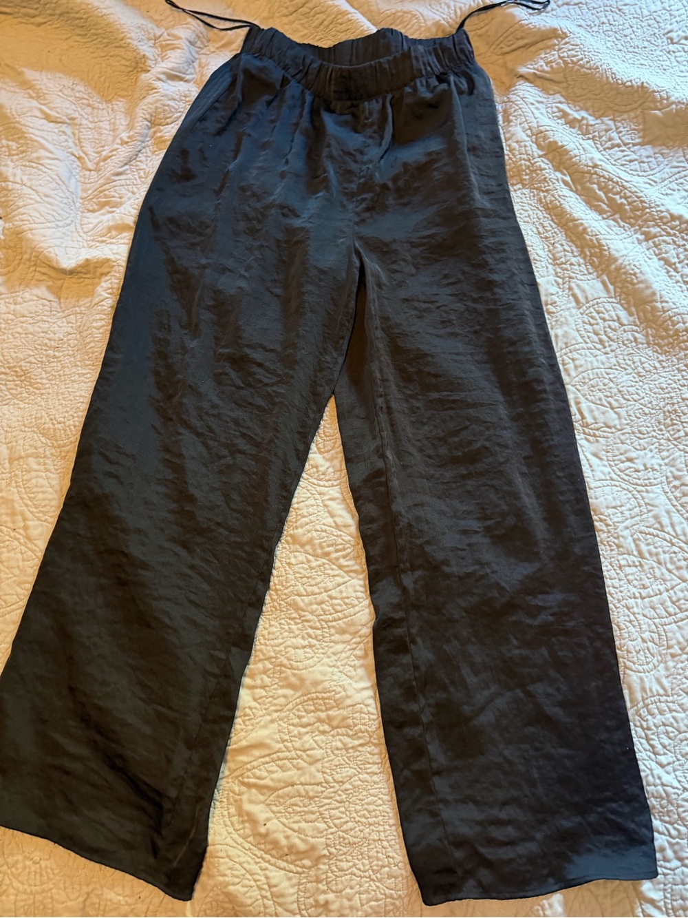 Black pull on silky Wide-Leg Pants by H&M